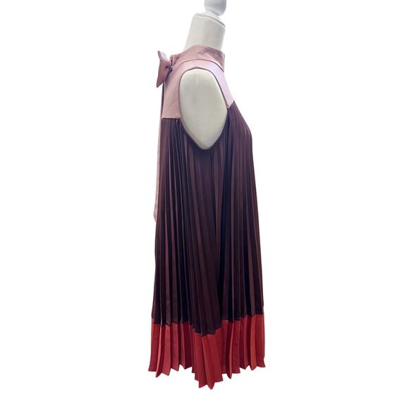 TED BAKER Trapeze Colorblock Dress Pleated Sleeveless SZ 2 Bow Pink Red Purple - Picture 7 of 13